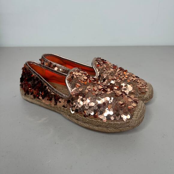 Tory Burch Rose Gold Metallic Sequin Mischa Espadrille Flats Size 6 - Picture 2 of 10